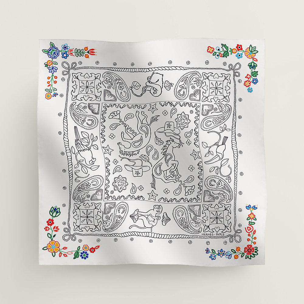 Animaux Bandana a Fleurs embroidered scarf 65 | Hermès
